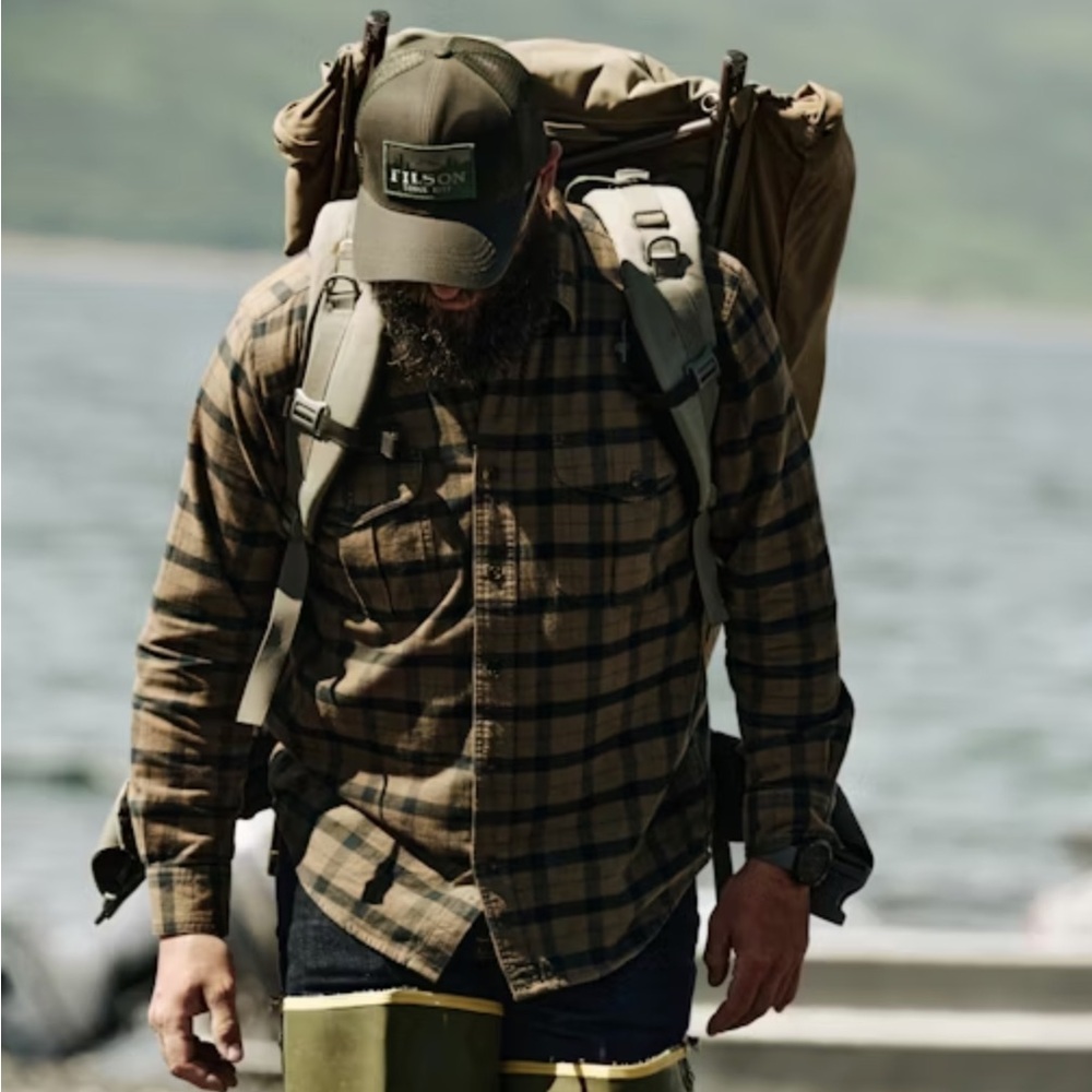Filson Men's Tan and Black Plaid Shirt